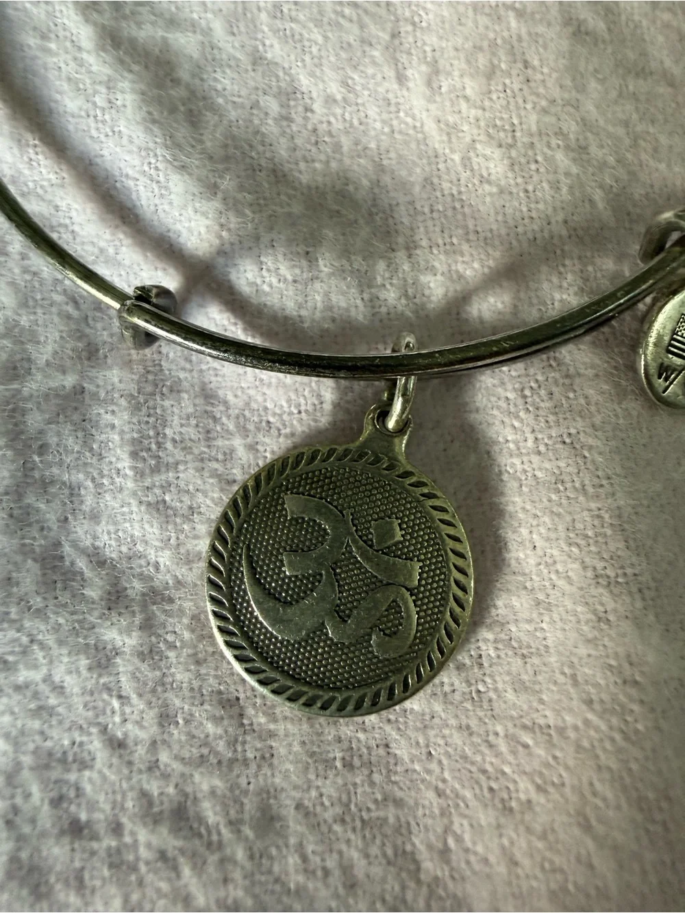 Alex and Ani Silver Om Charm Adjustable Bangle Bracelet